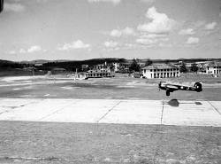 Bristol Brigand aircraft over runway Tengah