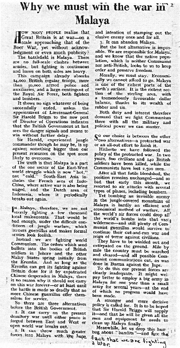john bull newspaper clip why we must win the war in Malaya